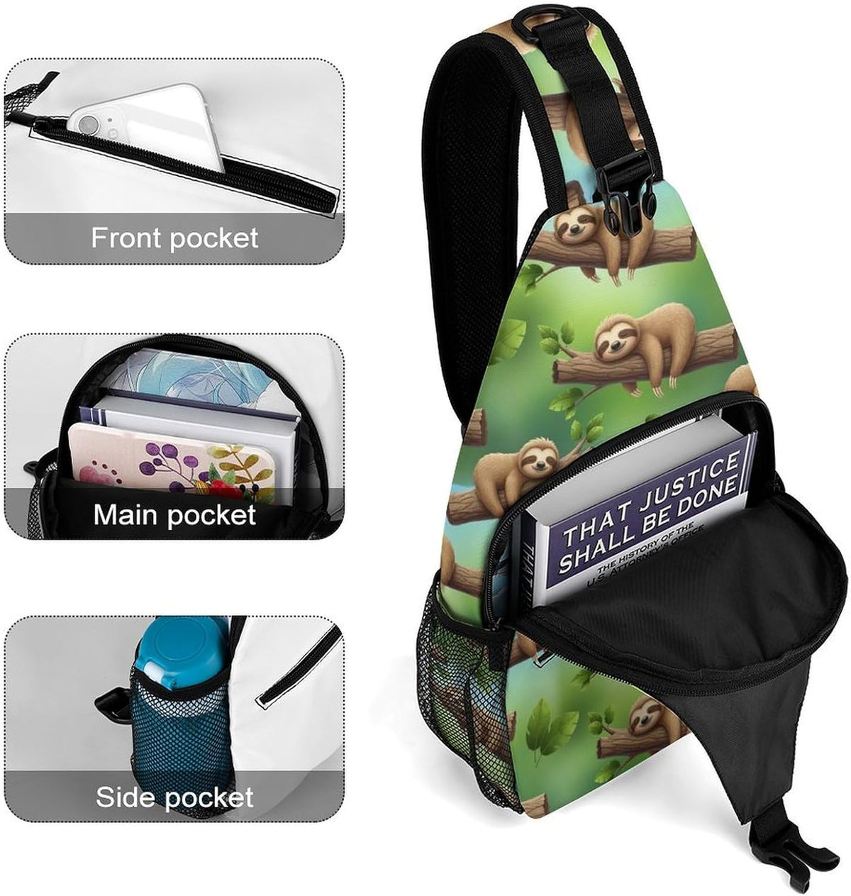 Men Women Sling Backpack Outdoor Sport Daypack Travel Bag, Multipurpose Anti-Theft Carry On Bag, Breathable Chest Sling Shoulder Backpacks Bags, Cute Sleep Sloth