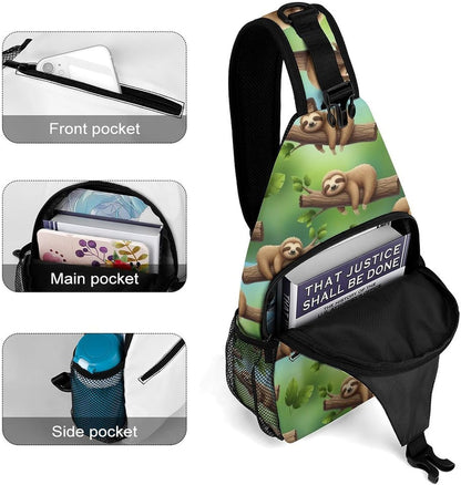 Men Women Sling Backpack Outdoor Sport Daypack Travel Bag, Multipurpose Anti-Theft Carry On Bag, Breathable Chest Sling Shoulder Backpacks Bags, Cute Sleep Sloth