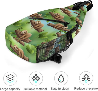 Men Women Sling Backpack Outdoor Sport Daypack Travel Bag, Multipurpose Anti-Theft Carry On Bag, Breathable Chest Sling Shoulder Backpacks Bags, Cute Sleep Sloth