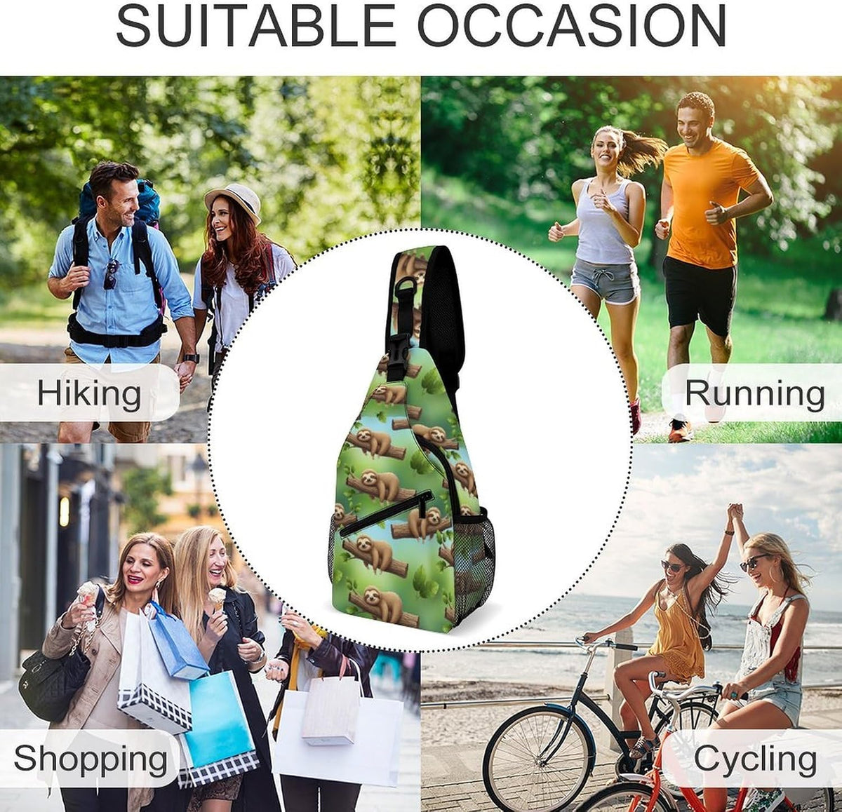 Men Women Sling Backpack Outdoor Sport Daypack Travel Bag, Multipurpose Anti-Theft Carry On Bag, Breathable Chest Sling Shoulder Backpacks Bags, Cute Sleep Sloth