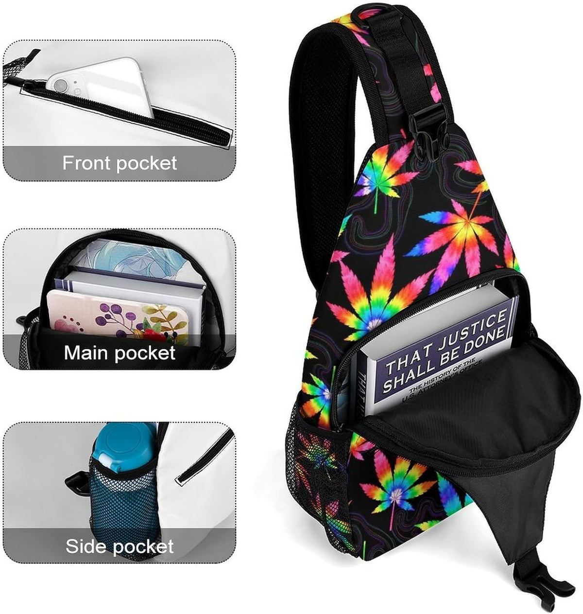 Men Women Sling Backpack Outdoor Sport Daypack Travel Bag, Multipurpose Anti-Theft Carry On Bag, Breathable Chest Sling Shoulder Backpacks Bags, Cute Sleep Sloth
