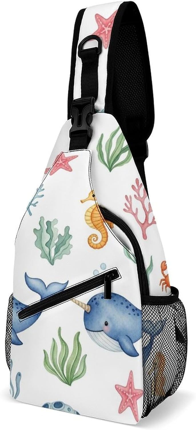 Men Women Sling Backpack Outdoor Sport Daypack Travel Bag, Multipurpose Anti-Theft Carry On Bag, Breathable Chest Sling Shoulder Backpacks Bags, Cute Sleep Sloth