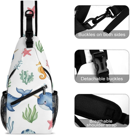 Men Women Sling Backpack Outdoor Sport Daypack Travel Bag, Multipurpose Anti-Theft Carry On Bag, Breathable Chest Sling Shoulder Backpacks Bags, Cute Sleep Sloth