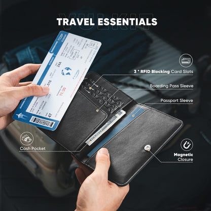Passport Holder Magnetic Closure RFID Blocking Travel Wallet Passport Book Cover Boarding Pass Holder Travel Essentials