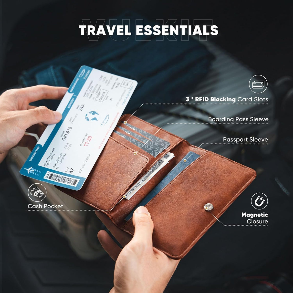 Passport Holder Magnetic Closure RFID Blocking Travel Wallet Passport Book Cover Boarding Pass Holder Travel Essentials