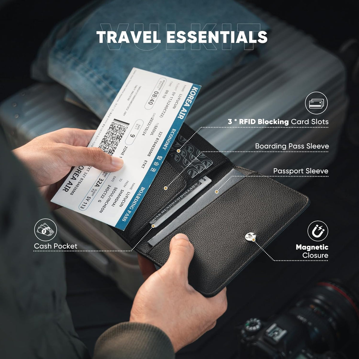 Passport Holder Magnetic Closure RFID Blocking Travel Wallet Passport Book Cover Boarding Pass Holder Travel Essentials