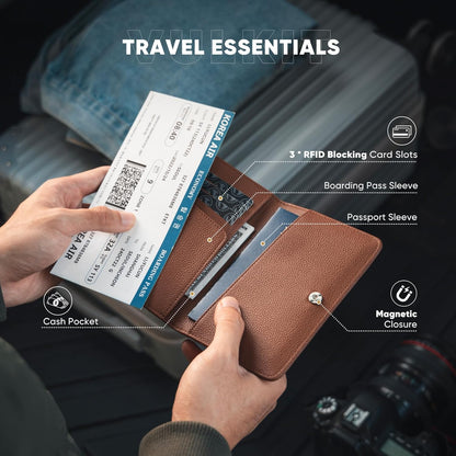 Passport Holder Magnetic Closure RFID Blocking Travel Wallet Passport Book Cover Boarding Pass Holder Travel Essentials
