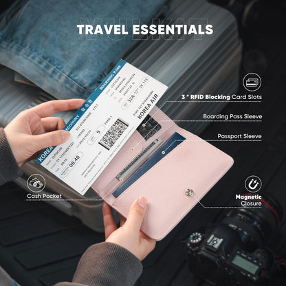 Passport Holder Magnetic Closure RFID Blocking Travel Wallet Passport Book Cover Boarding Pass Holder Travel Essentials