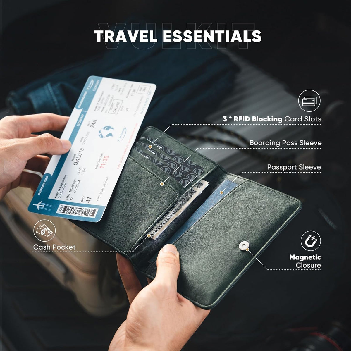 Passport Holder Magnetic Closure RFID Blocking Travel Wallet Passport Book Cover Boarding Pass Holder Travel Essentials
