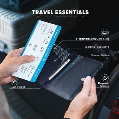Passport Holder Magnetic Closure RFID Blocking Travel Wallet Passport Book Cover Boarding Pass Holder Travel Essentials