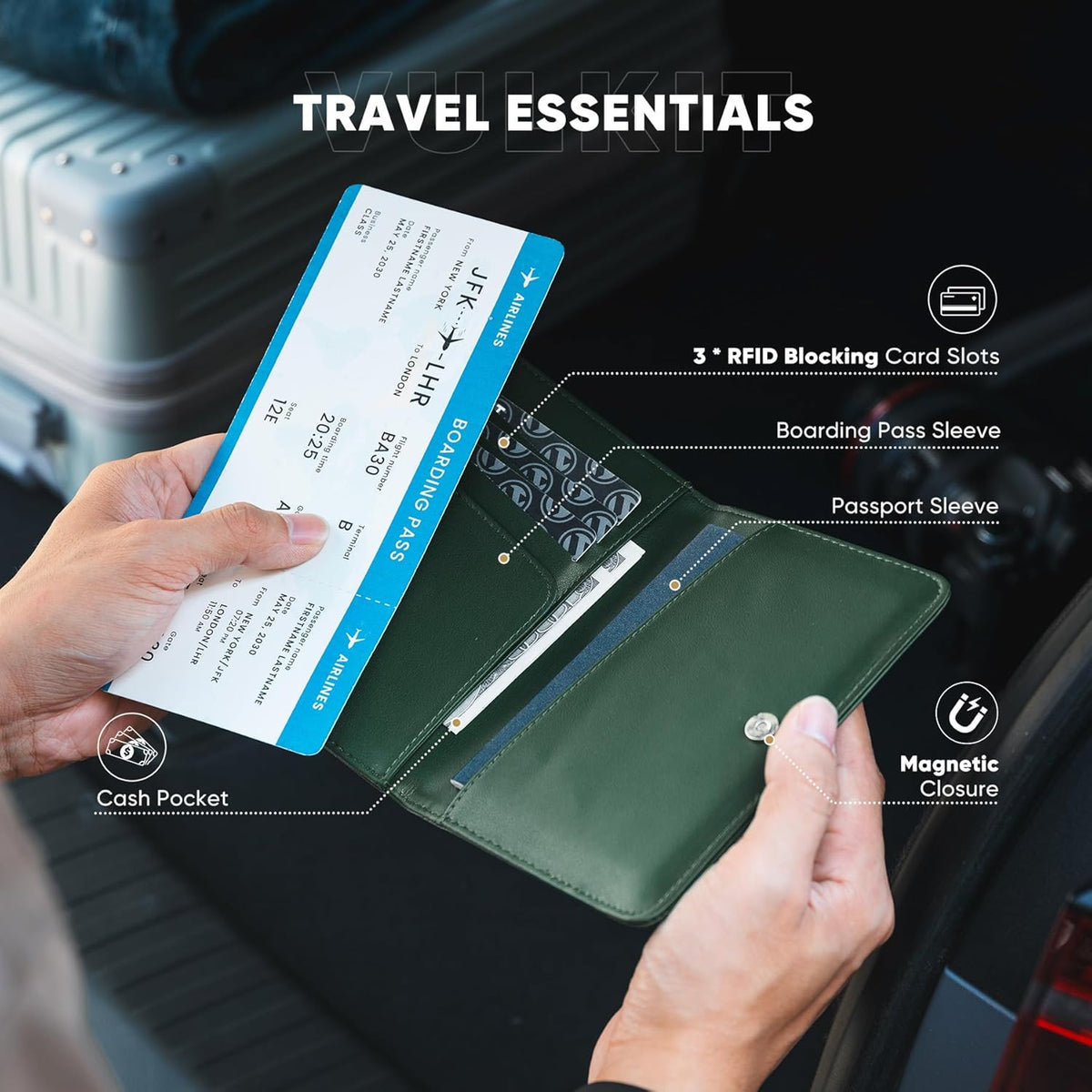 Passport Holder Magnetic Closure RFID Blocking Travel Wallet Passport Book Cover Boarding Pass Holder Travel Essentials