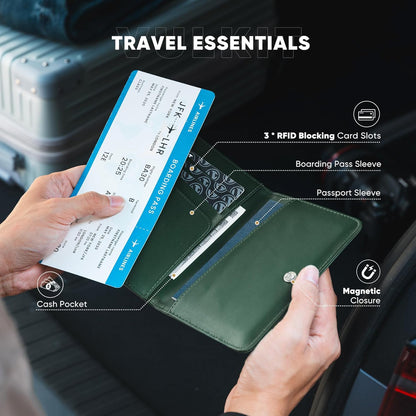 Passport Holder Magnetic Closure RFID Blocking Travel Wallet Passport Book Cover Boarding Pass Holder Travel Essentials