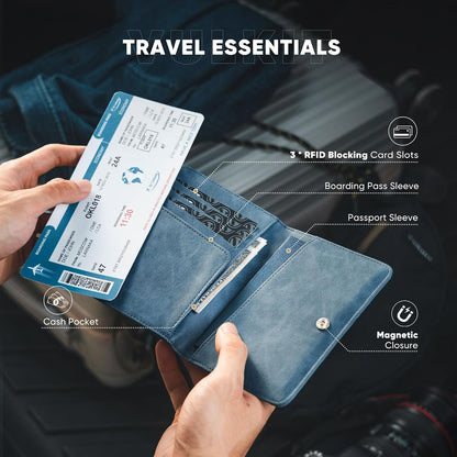 Passport Holder Magnetic Closure RFID Blocking Travel Wallet Passport Book Cover Boarding Pass Holder Travel Essentials