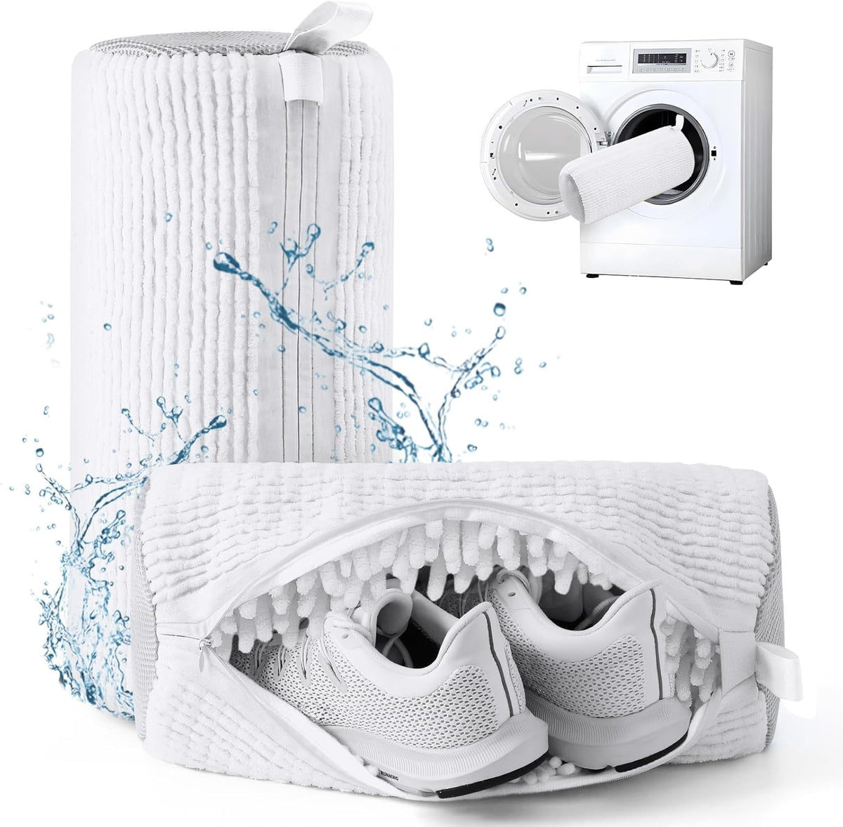 Shoe Washing Machine Bag, Laundry Shoes Bag for Washer & Dryer - 2PC Reusable Shoe Cleaning Bag for Sneakers,Tennis Shoes, 360° Deep Cleaning With Self-locking Zipper for All Shoes Sizes - White