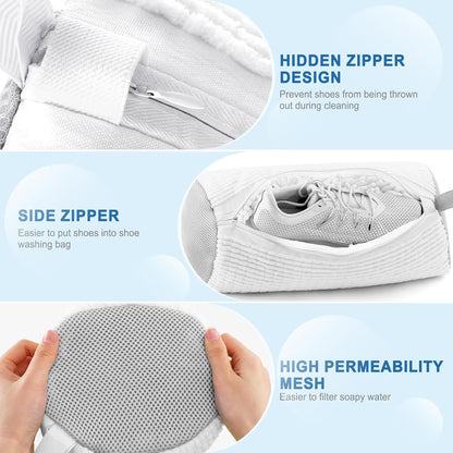 Shoe Washing Machine Bag, Laundry Shoes Bag for Washer & Dryer - 2PC Reusable Shoe Cleaning Bag for Sneakers,Tennis Shoes, 360° Deep Cleaning With Self-locking Zipper for All Shoes Sizes - White