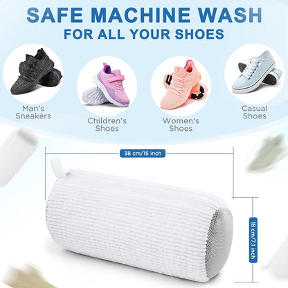 Shoe Washing Machine Bag, Laundry Shoes Bag for Washer & Dryer - 2PC Reusable Shoe Cleaning Bag for Sneakers,Tennis Shoes, 360° Deep Cleaning With Self-locking Zipper for All Shoes Sizes - White