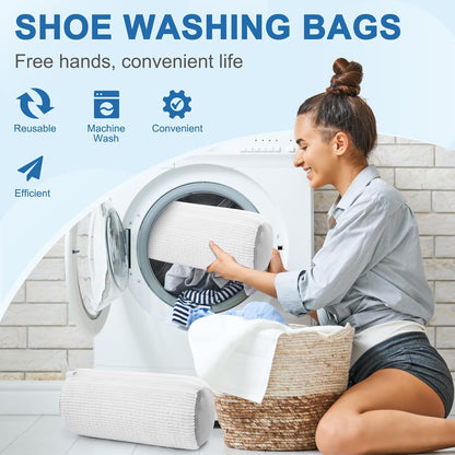 Shoe Washing Machine Bag, Laundry Shoes Bag for Washer & Dryer - 2PC Reusable Shoe Cleaning Bag for Sneakers,Tennis Shoes, 360° Deep Cleaning With Self-locking Zipper for All Shoes Sizes - White