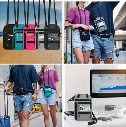 RFID Blocking Neck Wallet Travel Passport Holder Neck Pouch Vaccination Card Holder for Women & Men, Black
