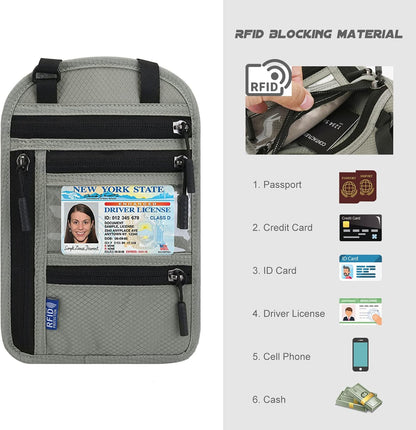 RFID Blocking Neck Wallet Travel Passport Holder Neck Pouch Vaccination Card Holder for Women & Men, Black
