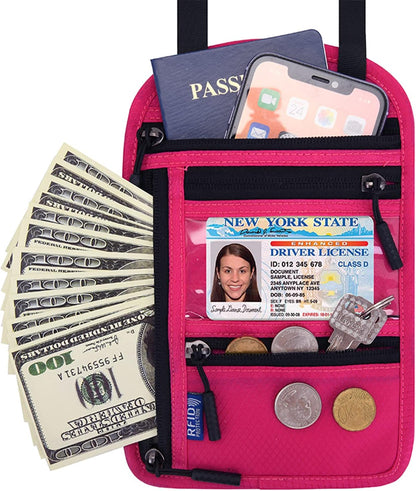 RFID Blocking Neck Wallet Travel Passport Holder Neck Pouch Vaccination Card Holder for Women & Men, Black