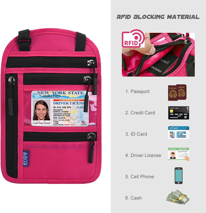 RFID Blocking Neck Wallet Travel Passport Holder Neck Pouch Vaccination Card Holder for Women & Men, Black