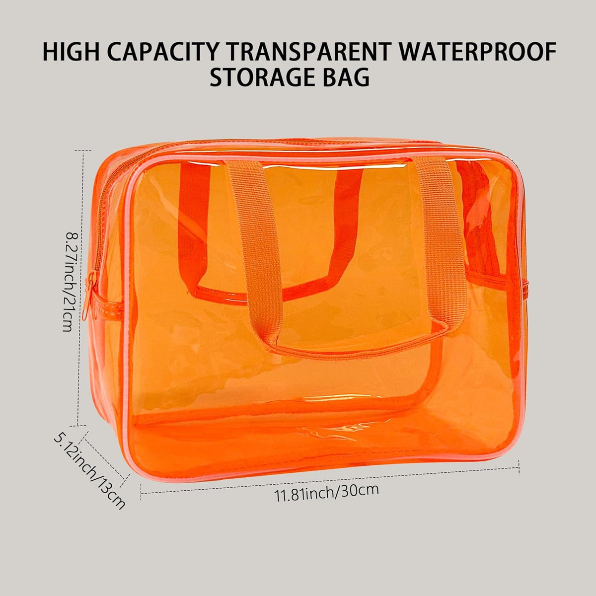 PVC Clear Pure Color Transparent Large Zipper Cosmetic Pouch Travel Makeup Cosmetic Bag with Handle for Travel Bathroom Toiletry Organizer (Clear+Black Handle)