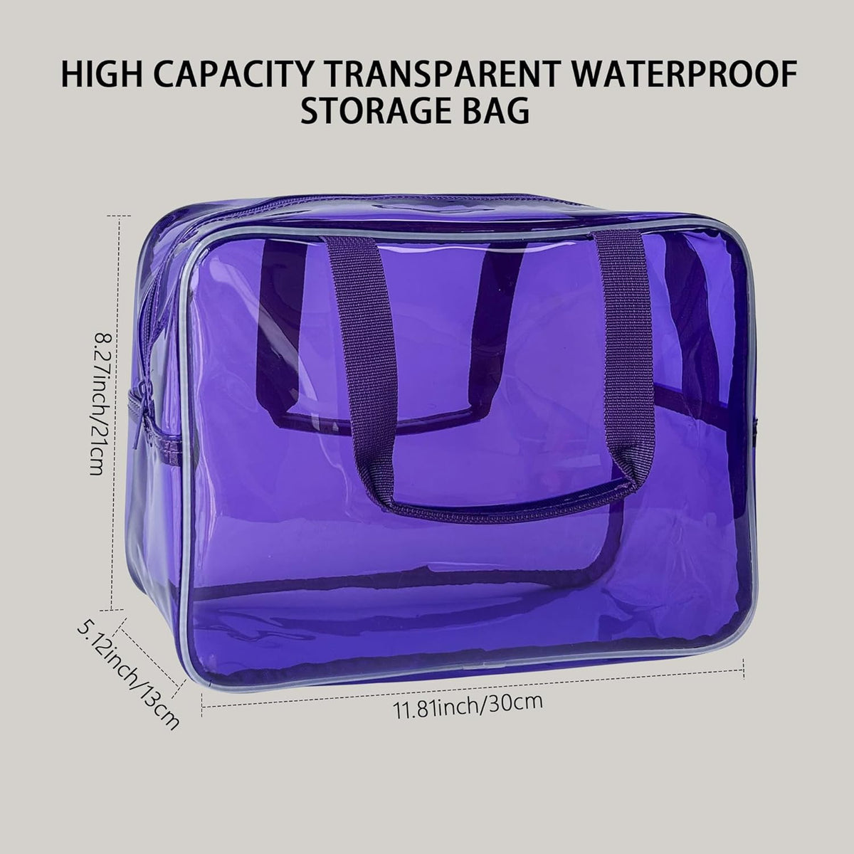 PVC Clear Pure Color Transparent Large Zipper Cosmetic Pouch Travel Makeup Cosmetic Bag with Handle for Travel Bathroom Toiletry Organizer (Clear+Black Handle)