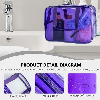 PVC Clear Pure Color Transparent Large Zipper Cosmetic Pouch Travel Makeup Cosmetic Bag with Handle for Travel Bathroom Toiletry Organizer (Clear+Black Handle)