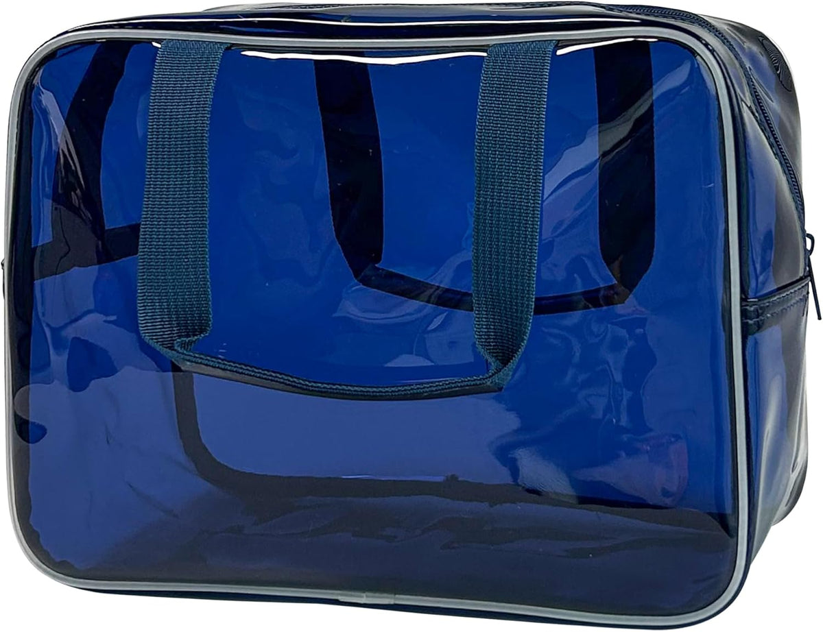 PVC Clear Pure Color Transparent Large Zipper Cosmetic Pouch Travel Makeup Cosmetic Bag with Handle for Travel Bathroom Toiletry Organizer (Clear+Black Handle)