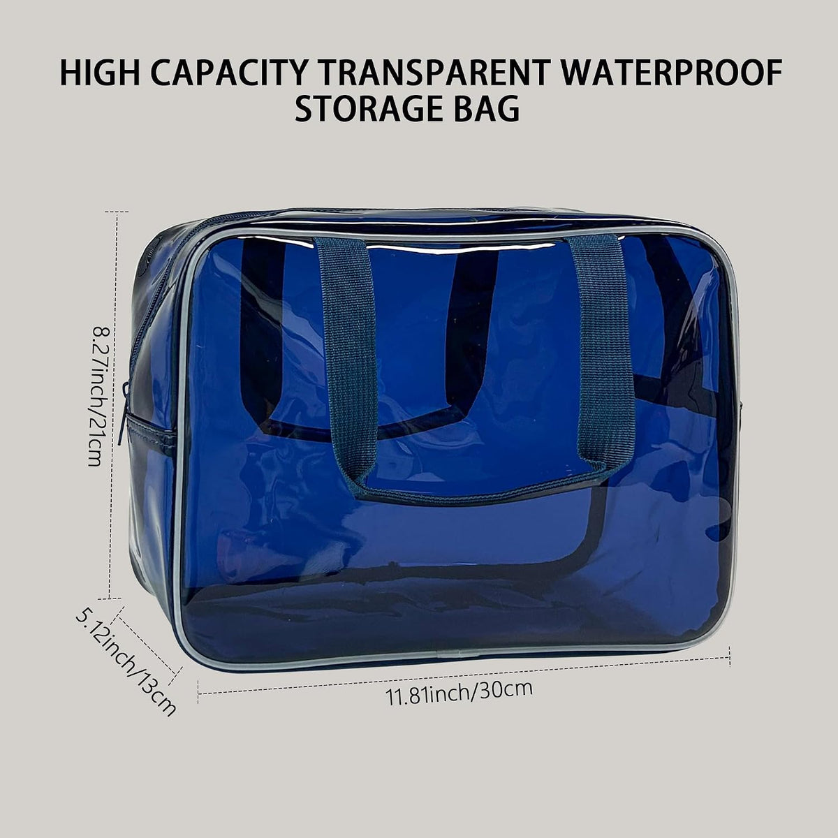 PVC Clear Pure Color Transparent Large Zipper Cosmetic Pouch Travel Makeup Cosmetic Bag with Handle for Travel Bathroom Toiletry Organizer (Clear+Black Handle)