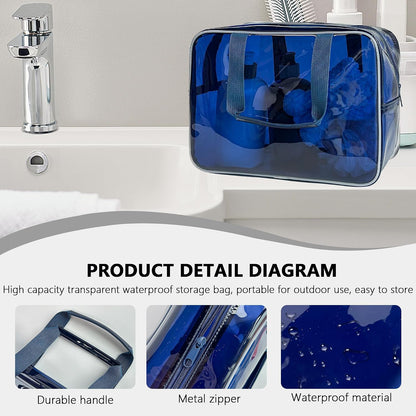 PVC Clear Pure Color Transparent Large Zipper Cosmetic Pouch Travel Makeup Cosmetic Bag with Handle for Travel Bathroom Toiletry Organizer (Clear+Black Handle)