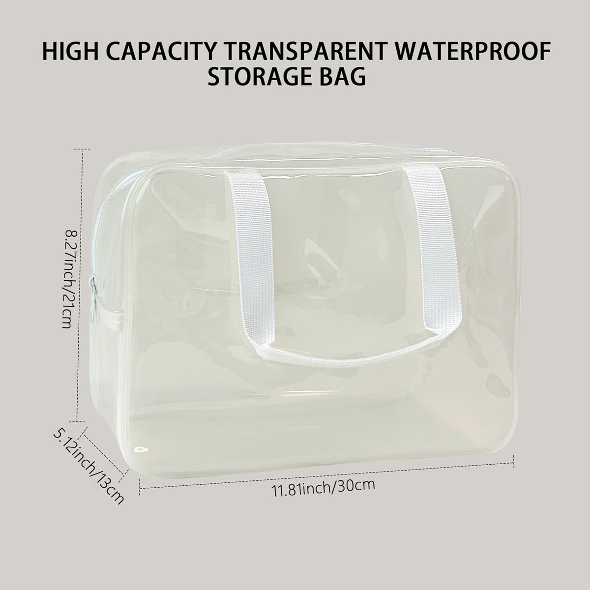 PVC Clear Pure Color Transparent Large Zipper Cosmetic Pouch Travel Makeup Cosmetic Bag with Handle for Travel Bathroom Toiletry Organizer (Clear+Black Handle)
