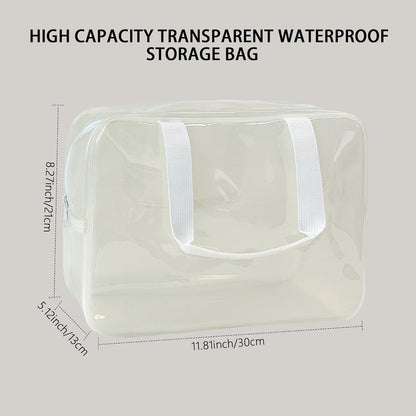 PVC Clear Pure Color Transparent Large Zipper Cosmetic Pouch Travel Makeup Cosmetic Bag with Handle for Travel Bathroom Toiletry Organizer (Clear+Black Handle)
