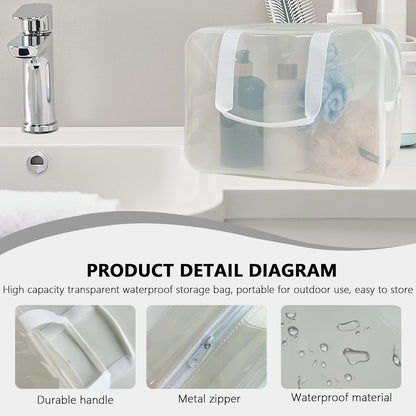 PVC Clear Pure Color Transparent Large Zipper Cosmetic Pouch Travel Makeup Cosmetic Bag with Handle for Travel Bathroom Toiletry Organizer (Clear+Black Handle)