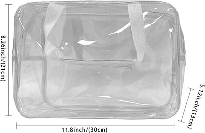 PVC Clear Pure Color Transparent Large Zipper Cosmetic Pouch Travel Makeup Cosmetic Bag with Handle for Travel Bathroom Toiletry Organizer (Clear+Black Handle)