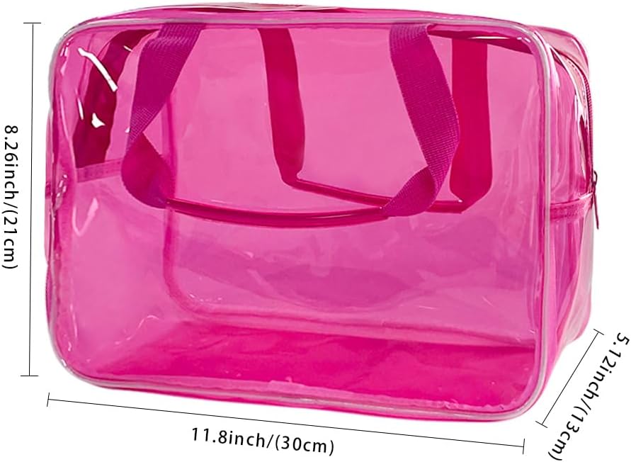 PVC Clear Pure Color Transparent Large Zipper Cosmetic Pouch Travel Makeup Cosmetic Bag with Handle for Travel Bathroom Toiletry Organizer (Clear+Black Handle)