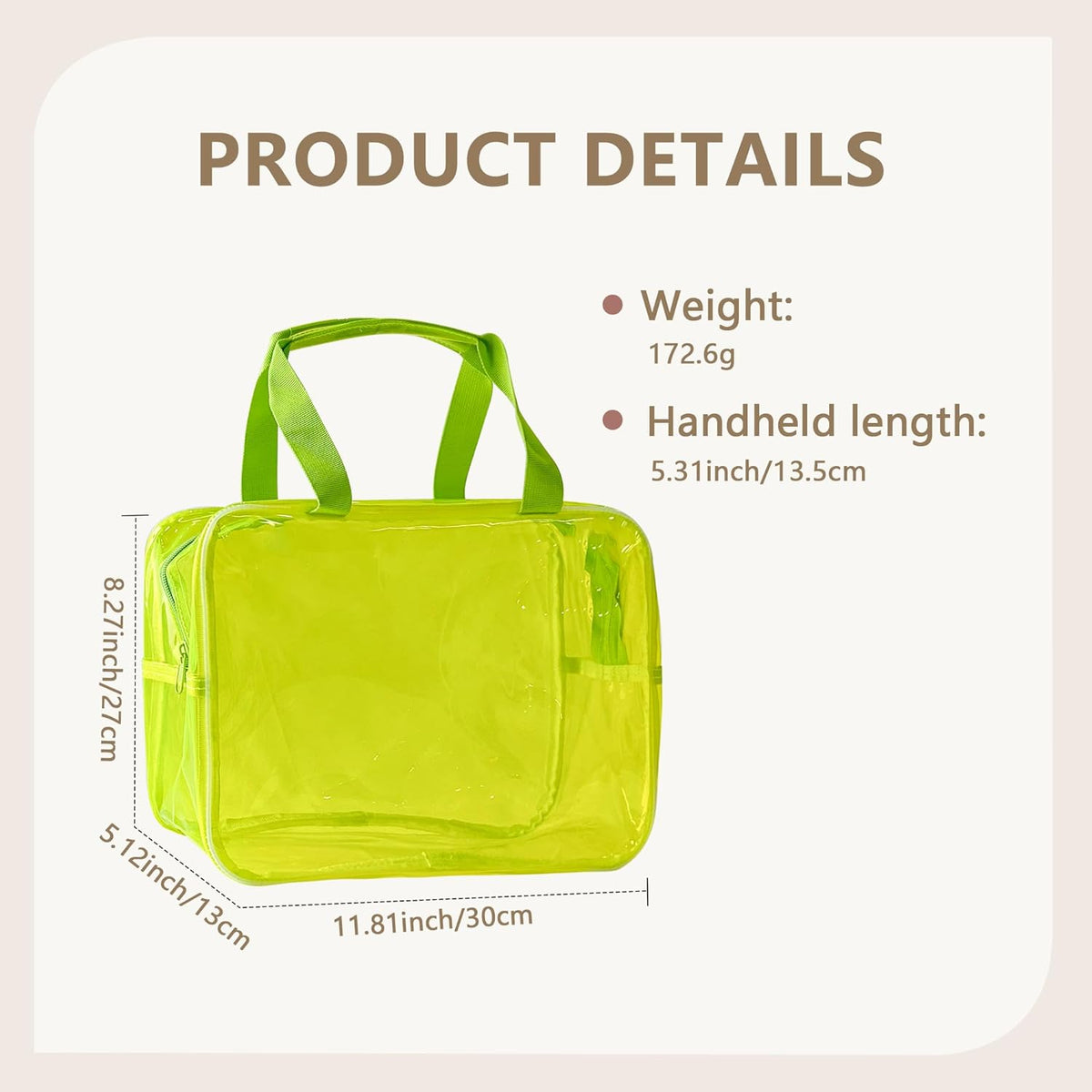 PVC Clear Pure Color Transparent Large Zipper Cosmetic Pouch Travel Makeup Cosmetic Bag with Handle for Travel Bathroom Toiletry Organizer (Clear+Black Handle)