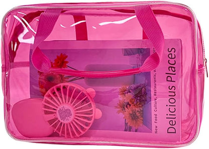 PVC Clear Pure Color Transparent Large Zipper Cosmetic Pouch Travel Makeup Cosmetic Bag with Handle for Travel Bathroom Toiletry Organizer (Clear+Black Handle)