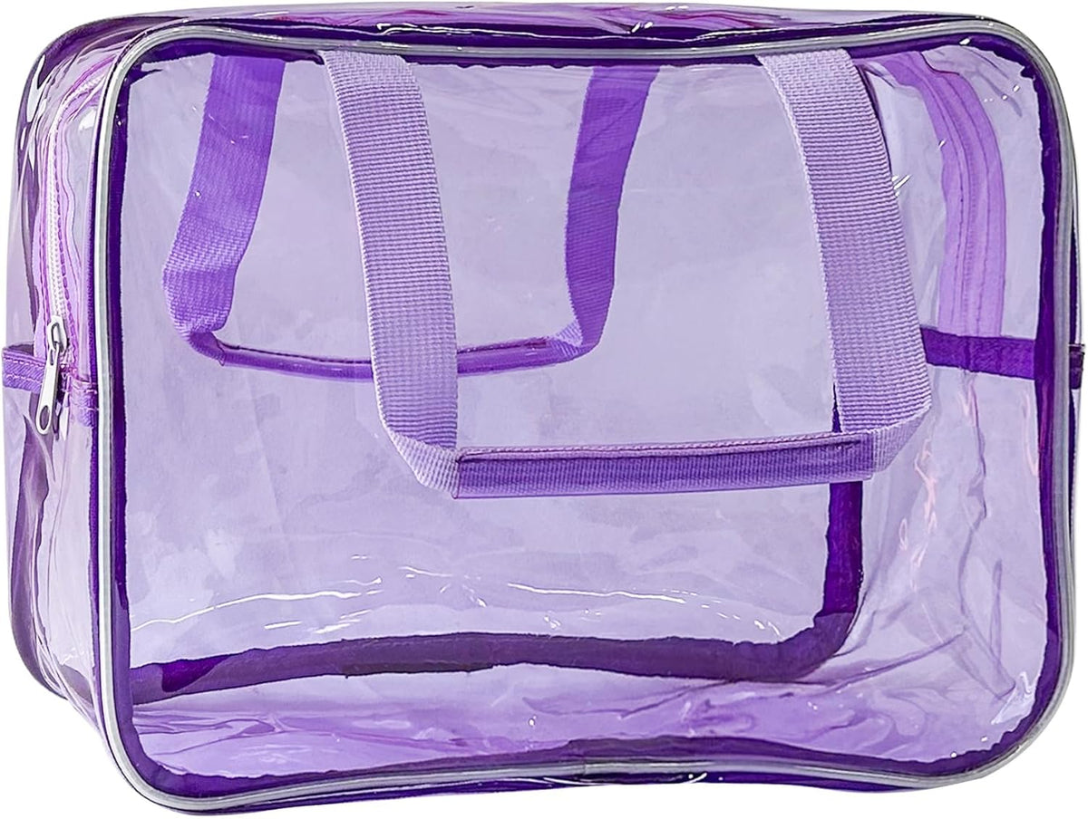 PVC Clear Pure Color Transparent Large Zipper Cosmetic Pouch Travel Makeup Cosmetic Bag with Handle for Travel Bathroom Toiletry Organizer (Clear+Black Handle)