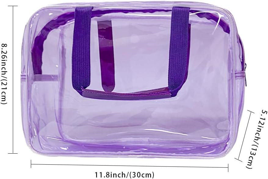 PVC Clear Pure Color Transparent Large Zipper Cosmetic Pouch Travel Makeup Cosmetic Bag with Handle for Travel Bathroom Toiletry Organizer (Clear+Black Handle)