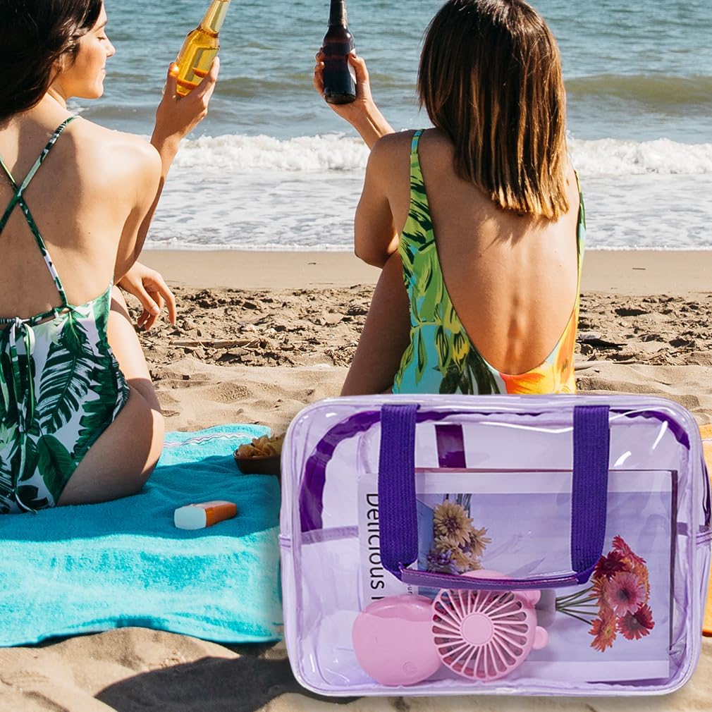 PVC Clear Pure Color Transparent Large Zipper Cosmetic Pouch Travel Makeup Cosmetic Bag with Handle for Travel Bathroom Toiletry Organizer (Clear+Black Handle)