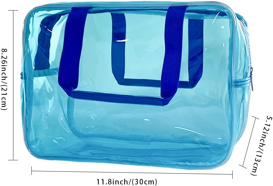 PVC Clear Pure Color Transparent Large Zipper Cosmetic Pouch Travel Makeup Cosmetic Bag with Handle for Travel Bathroom Toiletry Organizer (Clear+Black Handle)