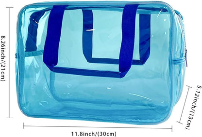 PVC Clear Pure Color Transparent Large Zipper Cosmetic Pouch Travel Makeup Cosmetic Bag with Handle for Travel Bathroom Toiletry Organizer (Clear+Black Handle)