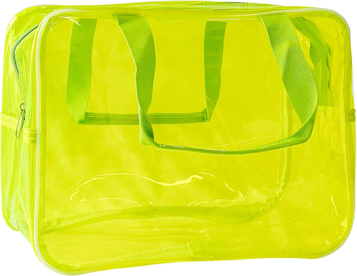 PVC Clear Pure Color Transparent Large Zipper Cosmetic Pouch Travel Makeup Cosmetic Bag with Handle for Travel Bathroom Toiletry Organizer (Clear+Black Handle)