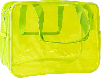 PVC Clear Pure Color Transparent Large Zipper Cosmetic Pouch Travel Makeup Cosmetic Bag with Handle for Travel Bathroom Toiletry Organizer (Clear+Black Handle)