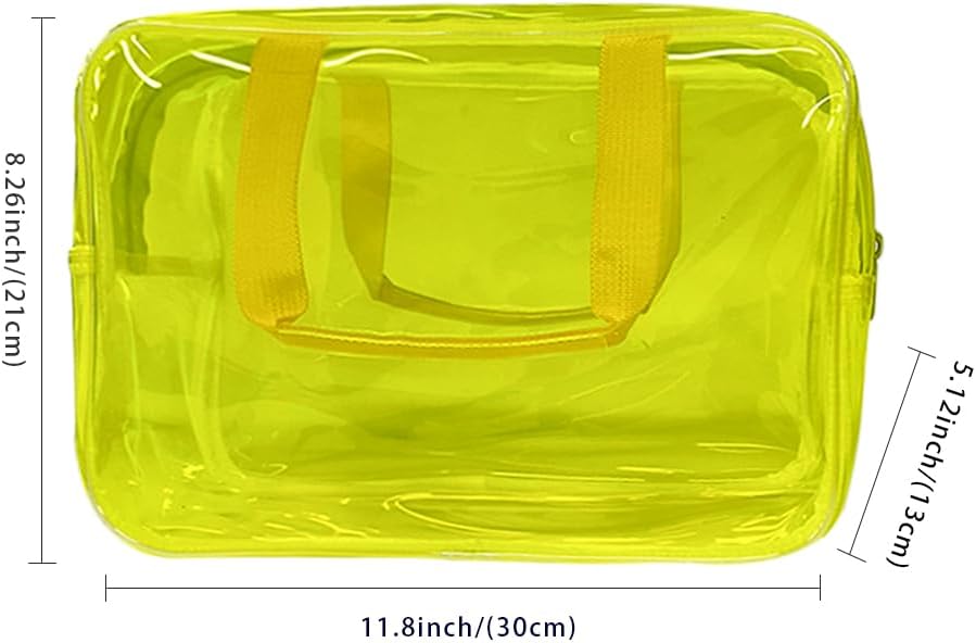 PVC Clear Pure Color Transparent Large Zipper Cosmetic Pouch Travel Makeup Cosmetic Bag with Handle for Travel Bathroom Toiletry Organizer (Clear+Black Handle)