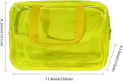 PVC Clear Pure Color Transparent Large Zipper Cosmetic Pouch Travel Makeup Cosmetic Bag with Handle for Travel Bathroom Toiletry Organizer (Clear+Black Handle)