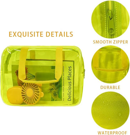 PVC Clear Pure Color Transparent Large Zipper Cosmetic Pouch Travel Makeup Cosmetic Bag with Handle for Travel Bathroom Toiletry Organizer (Clear+Black Handle)
