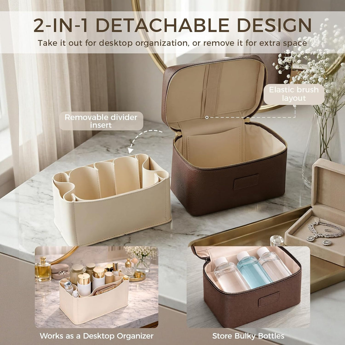 Makeup Bag Vanity Case for Women – Portable Cosmetic Bag Makeup Bag Organizer Travel Toiletry Bag with Removable Divider