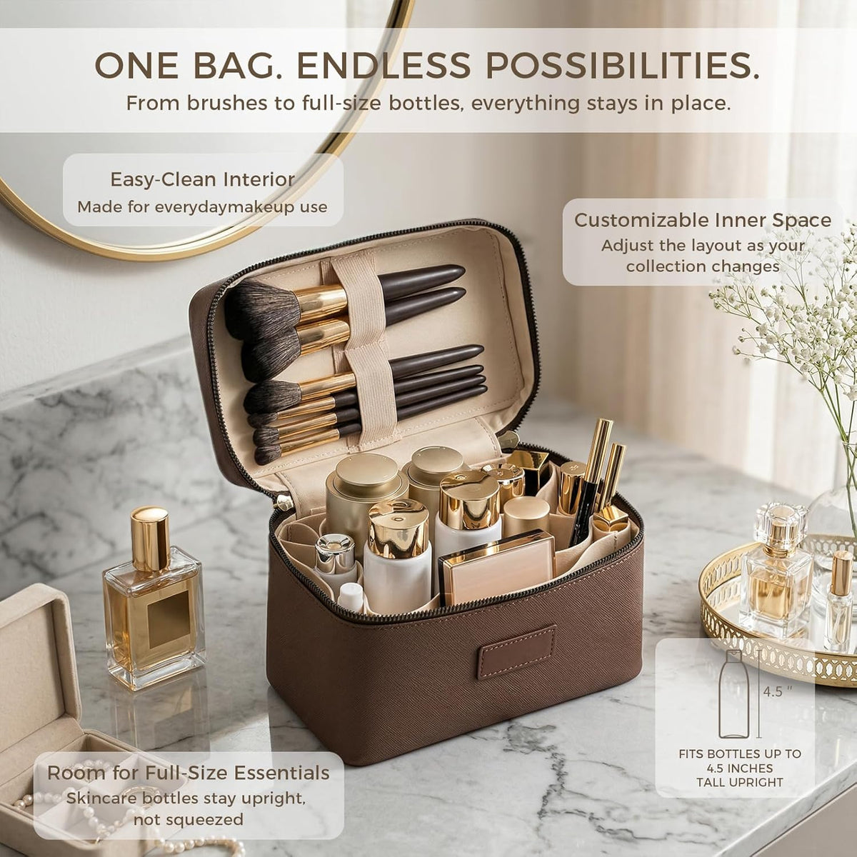 Makeup Bag Vanity Case for Women – Portable Cosmetic Bag Makeup Bag Organizer Travel Toiletry Bag with Removable Divider